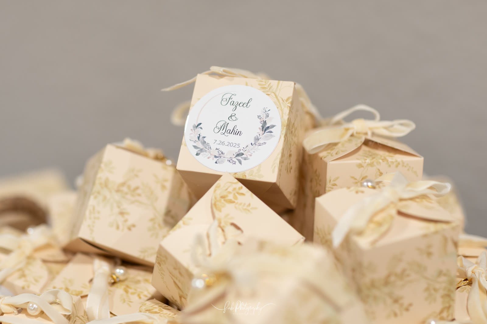Favours boxed and tied for guests