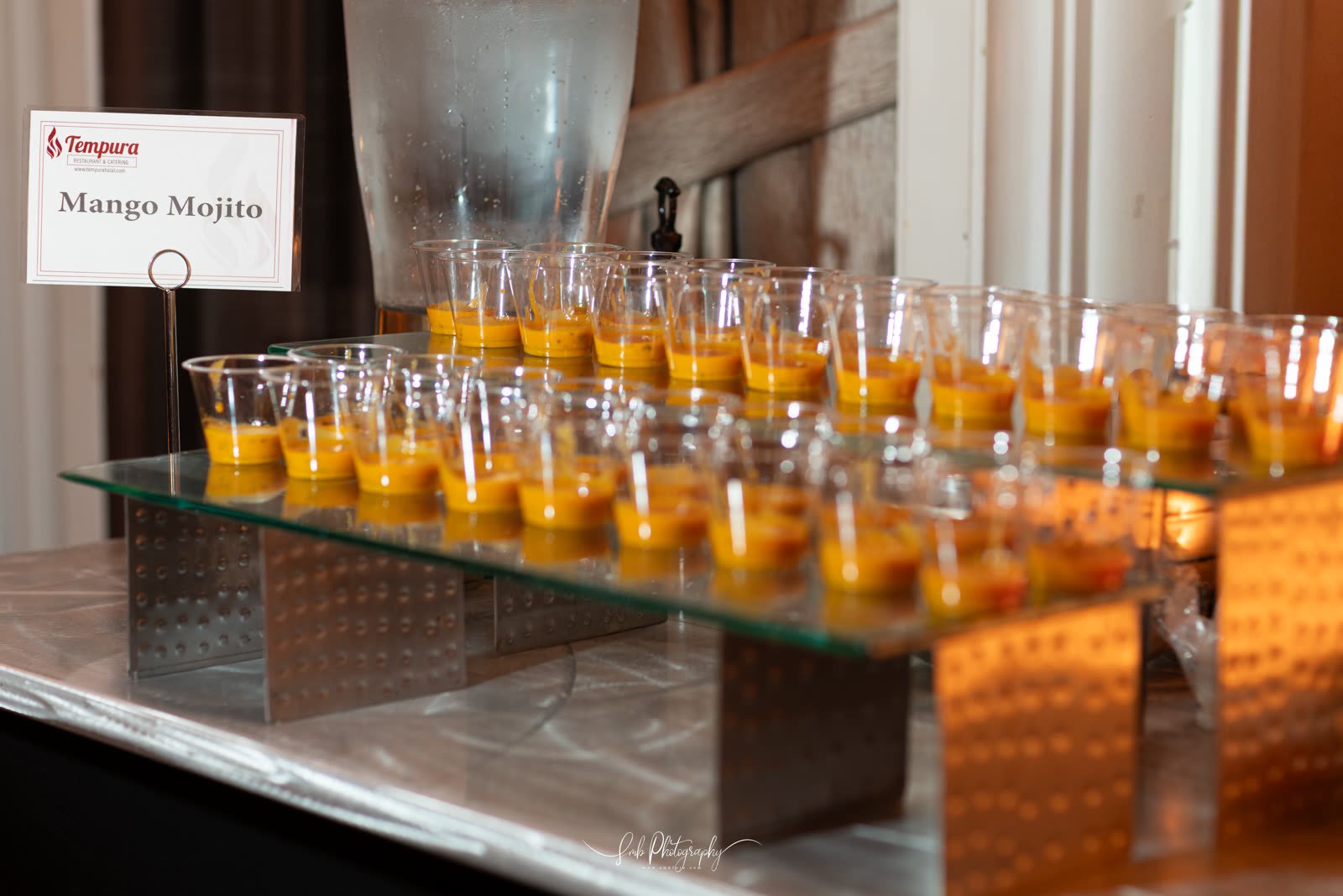 Mango mojito shots in a stepped stand