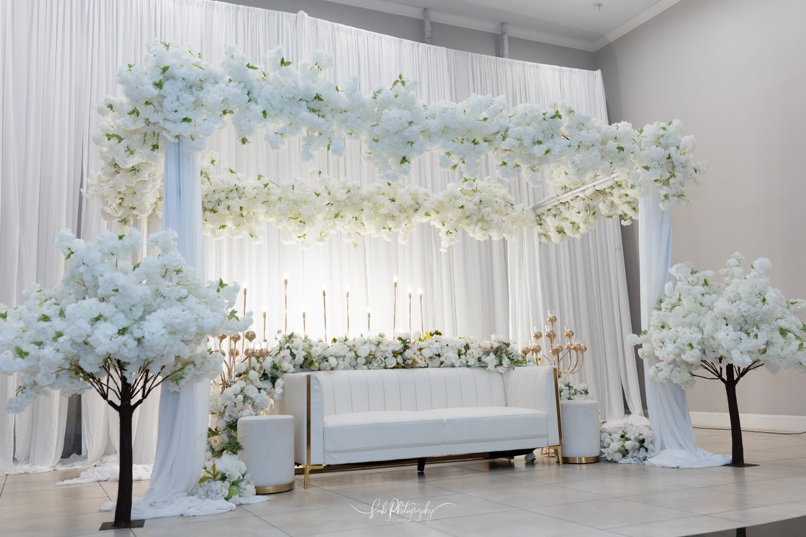 A blossom arch above the stage