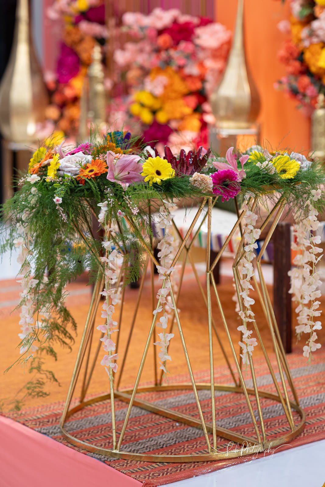 Marigold garlands over the mayoun stage