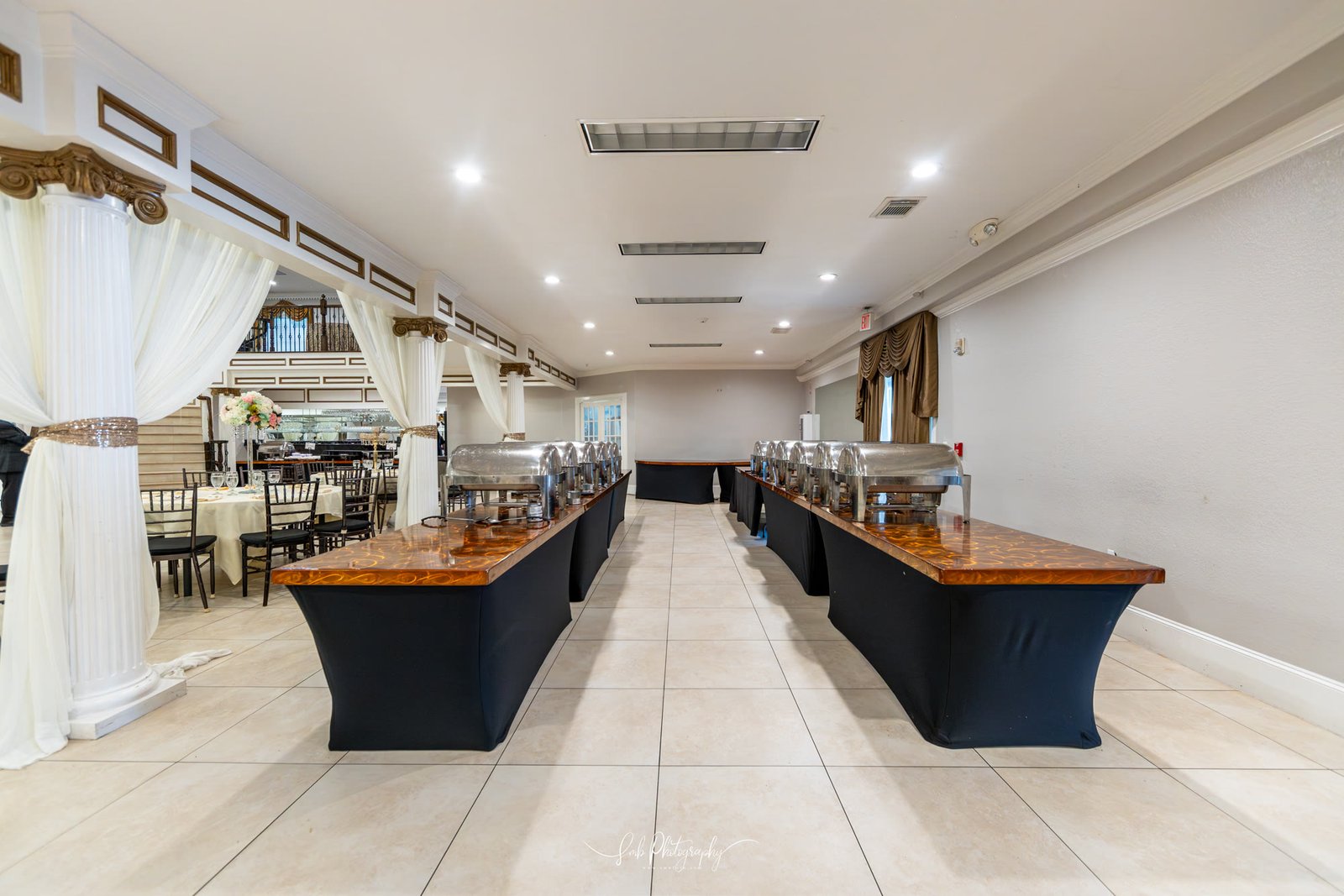 The buffet service line, laid and ready